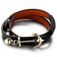 mens genuine leather bracelets fashion hip hop rock circle round jewel ...