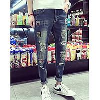 Men\'s Mid Rise Micro-elastic Skinny Pants, Simple Skinny Solid