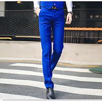 Men\'s Mid Rise Micro-elastic Suit Pants, Simple Straight Solid