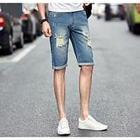 Men\'s Mid Rise Inelastic Jeans Shorts Pants, Simple Slim Solid