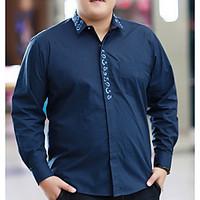 Men\'s Plus Size / Casual/Daily Simple Spring / Fall Shirt, Solid Shirt Collar Long Sleeve Blue Cotton Medium