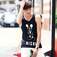 mens casualdaily simple tank top solid animal print letter round neck  ...