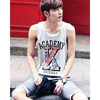 mens casualdaily simple tank top letter round neck sleeveless cotton