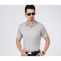 Men\'s Casual/Daily Simple T-shirt, Polka Dot Striped Stand Short Sleeve Cotton Bamboo Fiber