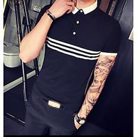 mens casualdaily simple t shirt striped color block stand short sleeve ...