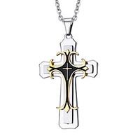 Men\'s Pendant Necklaces Layered Necklaces Pendants Titanium Steel Cross Cross Black Jewelry Daily Casual 1pc