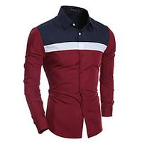 Men\'s Casual/Daily Formal Work Street chic All Seasons Shirt, Patchwork Shirt Collar Long Sleeve Cotton Thin