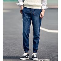 mens mid rise micro elastic jeans pants simple loose solid