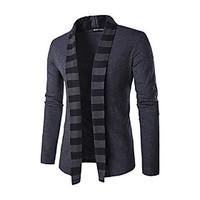 Men\'s Casual/Daily Regular Cardigan, Solid Striped Shirt Collar Long Sleeve Cotton Fall Medium Micro-elastic