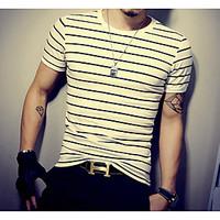 Men\'s Casual/Daily Simple T-shirt, Striped Round Neck Short Sleeve Cotton
