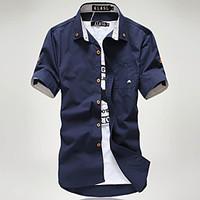 Men\'s Casual/Daily Work Simple Summer Fall ShirtSolid Shirt Collar Short Sleeve Cotton Acrylic Medium 916676