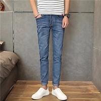 mens mid rise micro elastic jeans pants simple loose solid