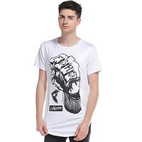 Men\'s Going out Casual/Daily Vintage Simple Summer Fall T-shirt, Geometric Round Neck Short Sleeve Cotton Medium