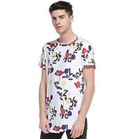 Men\'s Going out Casual/Daily Vintage Simple Summer Fall T-shirt, Geometric Round Neck Short Sleeve Cotton Medium