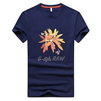 Men\'s Plus Size Casual/Daily Simple Summer T-shirt, Geometric Round Neck Short Sleeve Cotton Medium