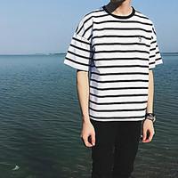 Men\'s Casual/Daily Simple Summer T-shirt, Striped Round Neck Short Sleeve Cotton Thin
