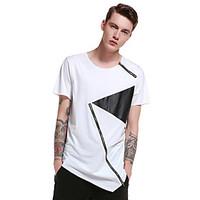 Men\'s Going out Casual/Daily Party Vintage Simple Street chic Spring Summer T-shirt, Solid Patchwork Round Neck Short Sleeve Polyester Thin