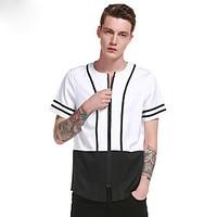 Men\'s Going out Casual/Daily Party Vintage Simple Street chic Spring Summer T-shirt, Solid Striped Round Neck Short Sleeve Polyester Thin