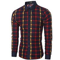 Men\'s Casual/Daily Simple Spring / Fall ShirtCheck Shirt Collar Long Sleeve Blue / Red Cotton Medium