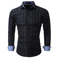 Men\'s Casual/Daily Work Party Sexy Simple Sophisticated Shirt, Houndstooth Shirt Collar Long Sleeve Cotton Polyester