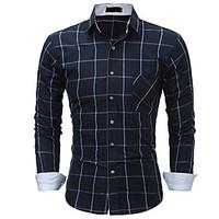 Men\'s Going out Casual/Daily Work Sexy Simple Sophisticated Shirt, Houndstooth Shirt Collar Long Sleeve Cotton Polyester