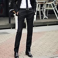 Men\'s Mid Rise Inelastic Skinny Business Pants, Simple Slim Pure Color Solid