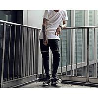 mens mid rise micro elastic chinos pants street chic slim solid