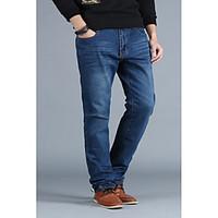 Men\'s Mid Rise Inelastic Jeans Pants, Simple Straight Solid