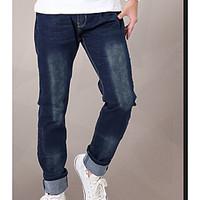 Men\'s Mid Rise Inelastic Jeans Chinos Pants, Street chic Slim Solid