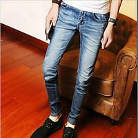 mens mid rise micro elastic jeans pants simple straight solid