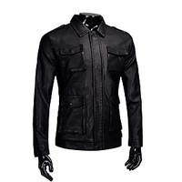 Men\'s Casual/Daily Vintage Fall Winter Leather Jacket, Solid Shirt Collar Long Sleeve Regular PU