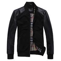 mens daily casual vintage fall winter jacket others patchwork stand lo ...