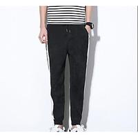 mens mid rise micro elastic chinos pants simple loose slim solid