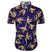 Men\'s Plus Size Beach Holiday Boho Summer Shirt, Print Color Block Shirt Collar Short Sleeve Cotton Rayon Thin