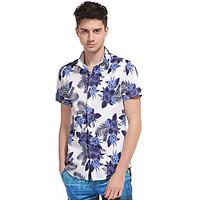 Men\'s Plus Size Beach Holiday Boho Summer Shirt, Floral Color Block Shirt Collar Short Sleeve Cotton Rayon Thin