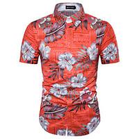 Men\'s Plus Size Beach Holiday Boho Summer Shirt, Floral Color Block Shirt Collar Short Sleeve Cotton Rayon Thin