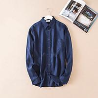 mens going out vintage summer shirt solid stand long sleeve polyester  ...