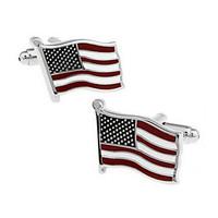 Men\'s Fashion US Flag Silver Alloy French Shirt Cufflinks (1-Pair)