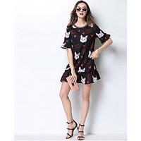 meidongtai womens going out party shift dressanimal print round neck a ...