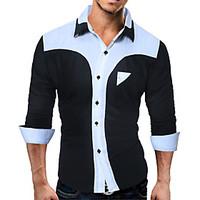 Men\'s Casual/Daily Chinoiserie Shirt, Solid Classic Collar Long Sleeve Cotton
