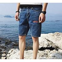 Men\'s Mid Rise Micro-elastic Jeans Shorts Pants, Simple Wide Leg Solid