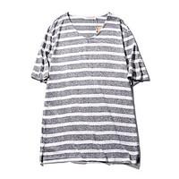Men\'s Going out Casual/Daily Holiday Simple Summer T-shirt, Solid Striped V Neck Short Sleeve Bamboo Fiber Medium