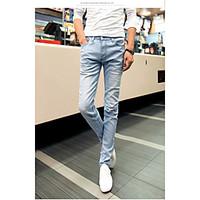 mens high rise micro elastic skinny pants boho relaxed pure color soli ...