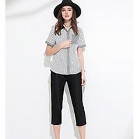 meidongtai womens officecareer simple summer shirt pant suitssolid str ...