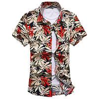 Men\'s Plus Size Going out Party Vintage Street chic Spring Summer Shirt, Floral Standing Collar Short Sleeve Cotton Medium