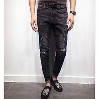 mens mid rise strenchy jeans pants simple slim ripped solid