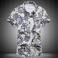 Men\'s Plus Size Going out Vintage Street chic Spring Summer Shirt, Floral Button Down Collar Short Sleeve Cotton Medium