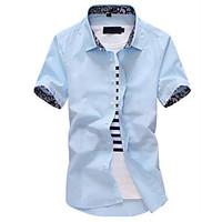 Men\'s Going out Casual/Daily Holiday Simple Street chic Spring Summer Shirt, Solid V Neck Short Sleeve Polyester Thin