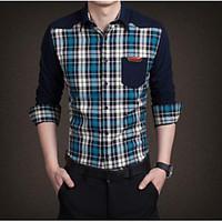 mens casualdaily street chic shirt check classic collar long sleeve po ...