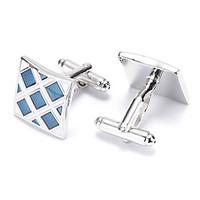 Men\'s Fashion Blue Grid Silver Alloy French Shirt Cufflinks (1-Pair) Christmas Gifts